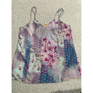 Skies Are Blue Womens Medium Floral Contrast Flowy Cami Tank Top y2k Pink